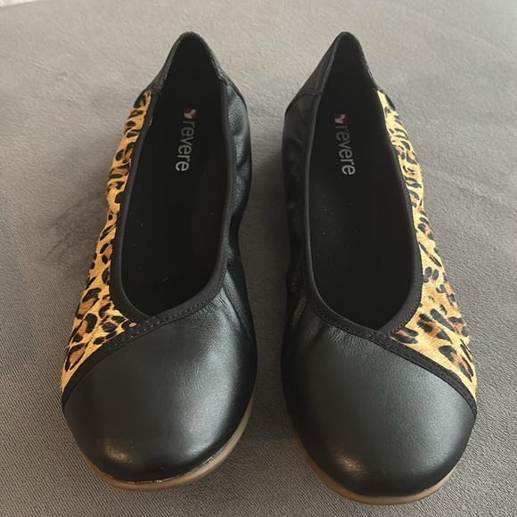 Revere Nairobi Ballet Leopard Print Black ballerina Flats size 40 - Picture 1 of 10